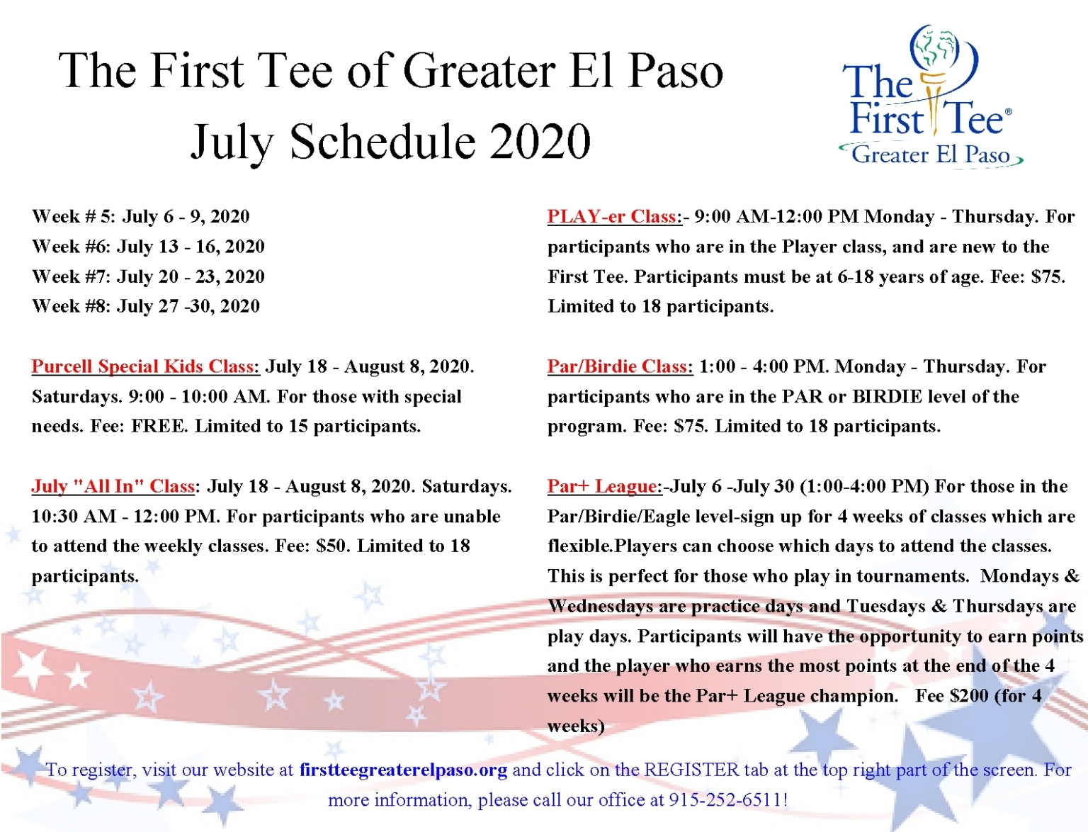 July 2020 Schedule - First Tee - Greater El Paso